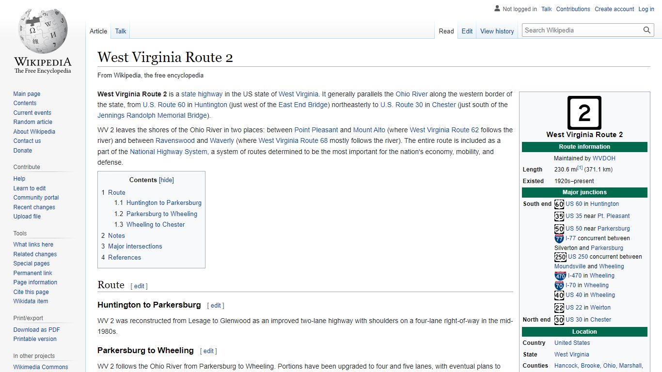 West Virginia Route 2 - Wikipedia